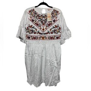 NWT Embroidered Floral Boho White Dress Small Vacation Island‎ Beach Colorful